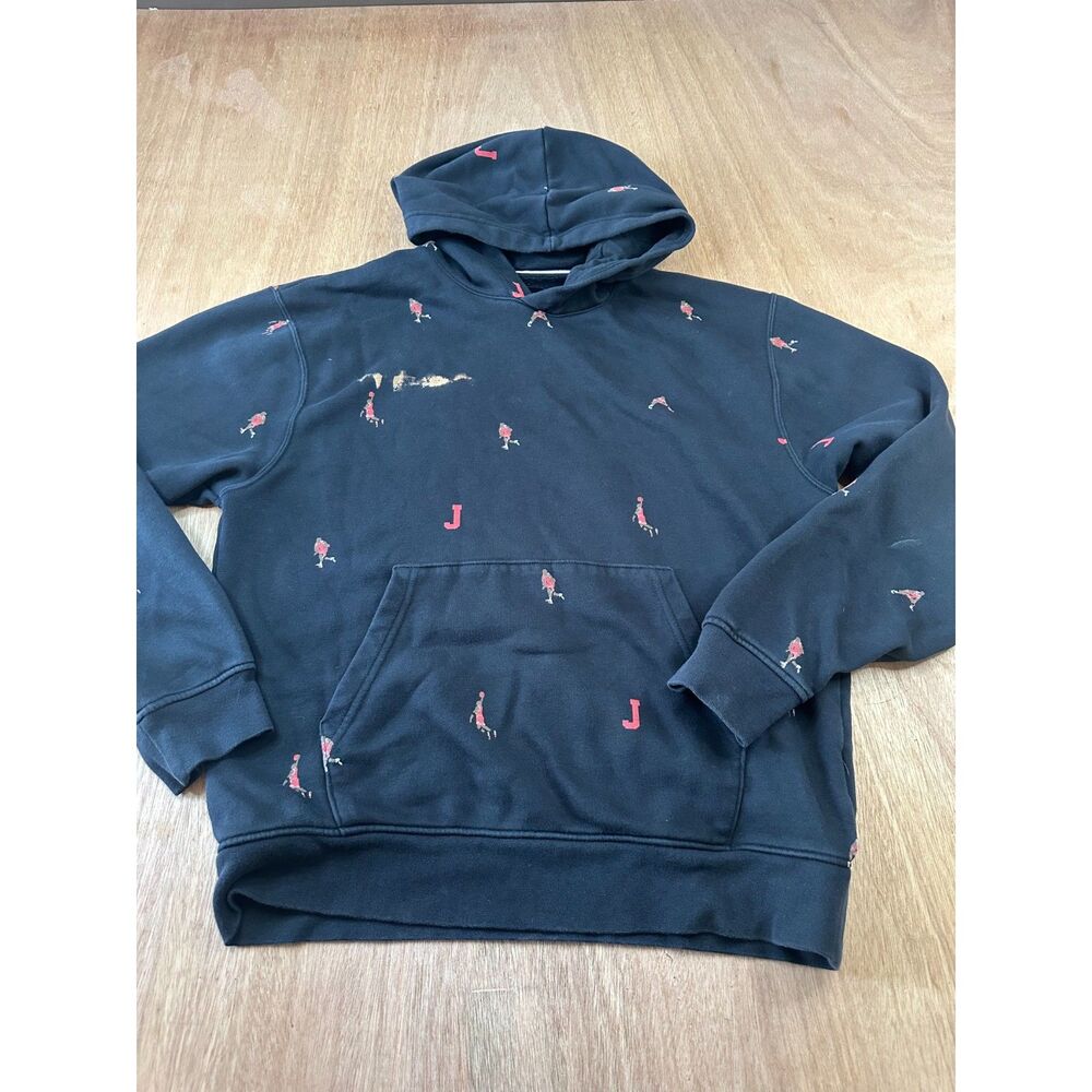 Jordan Jumpman Mens Small Black Fleece Hoodie All Over Print Pullover